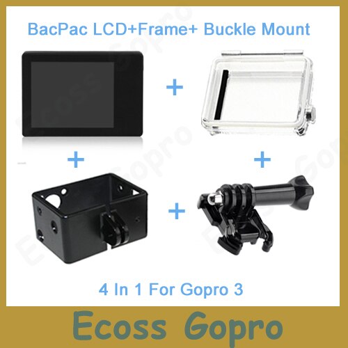 Gopro lcd gopro hero3/3 +/hero4 lcd-scherm display bacpac + achterdeur case cover + extension frame + gesp mount voor gopro accessoires