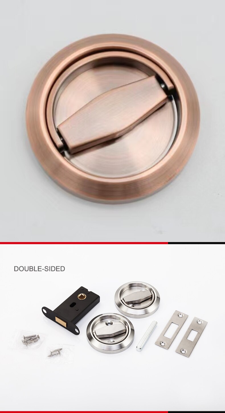 Stainless Steel 304 Recessed Invisible Cup Handle Privacy Hidden Door Locks Cabinet Pulls Handle Fire Proof Disk Ring Lock: Double sided(red)