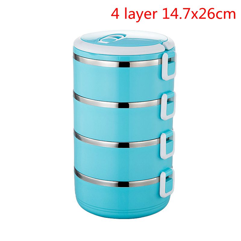 Lunchbox Lekvrij Thermos Lunchbox Voedsel Container Draagbare Roestvrij Staal Thermische Lunchbox Voor Kantoor Camping Benodigdheden: 4 Layers blue