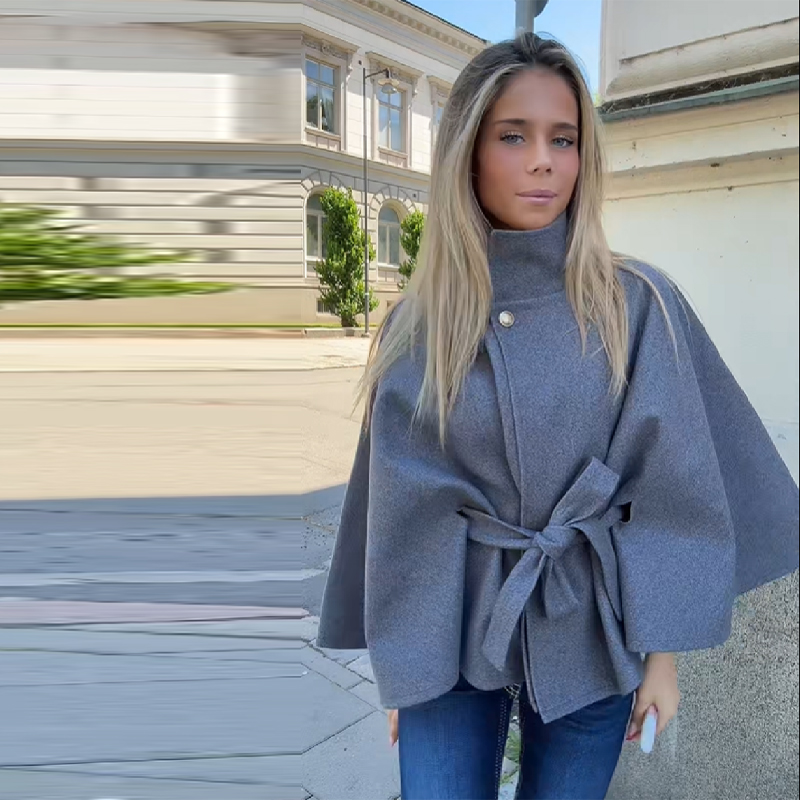 Chaquetas elegantes con cuello alto para mujer, cárdigan informal liso de manga larga con botones y cordones, abrigo holgado para otoño e invierno 2025: M / Gris