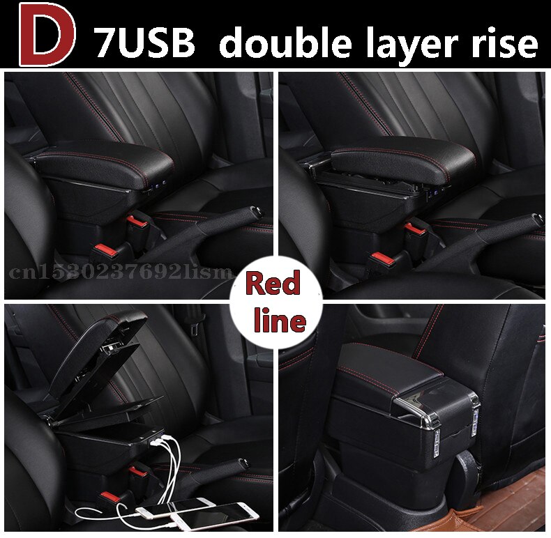 Für Opel Astra Armlehne Kasten Opel Astra J Universal- Auto Zentrale Armlehne Lagerung Kasten Tasse Halfter Aschenbecher Änderung Zubehör: D  Schwarz rot Linie