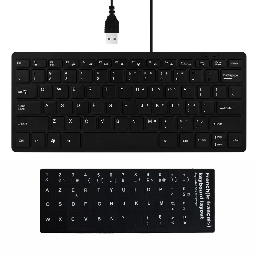 Ultracienka klawiatura przewodowa USB 2.0 Mini Multimedia 78 klawiszy PC Laptop klawiatura do gier z hiszpańską arabską rosyjską hebrajską naklejką: WHITE