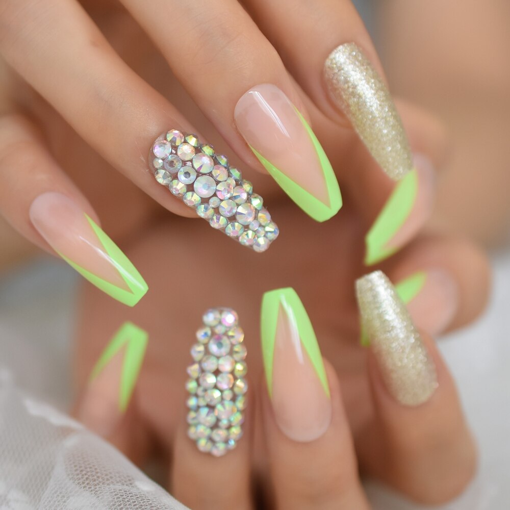 Faux ongles transparents en forme de papillon et paillettes pour Nail Art, pointes de pour Salon, été, 24: L5721