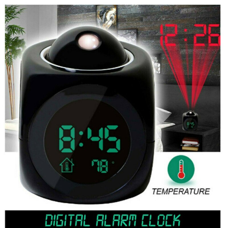 Digital Alarm Clock LED Projector Temperature Desk Time Date Display Projection Calendar USB Charger Table Clock Home Decor