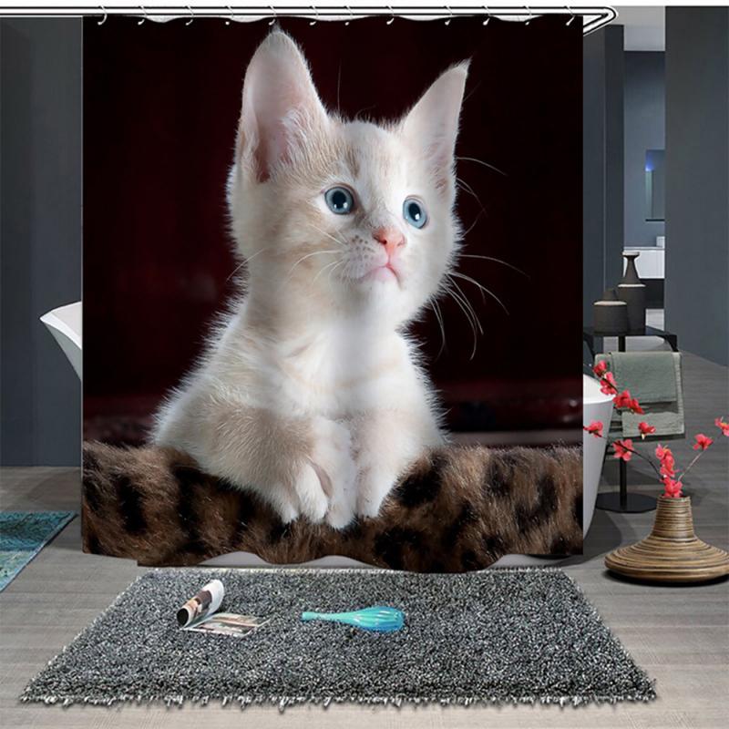 Mooie Kat Afdrukken Douchegordijn Polyester Waterdicht Doek Douchegordijnen Badkamer Gordijn Baden Gordijn Badkamer Gordijn: GJRX-441