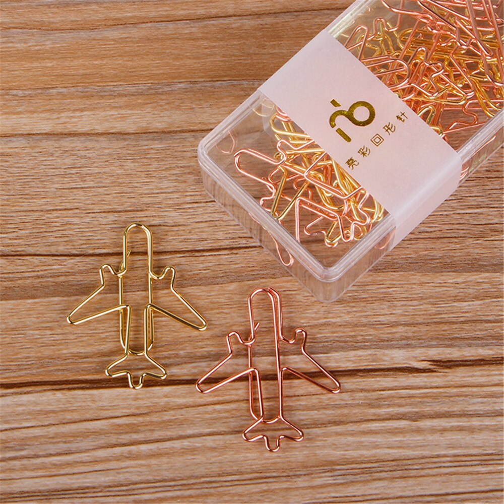12 Pcs Cute Rose Gold Airplane Shape Paper Clips Escolar Bookmarks Photo Memo Ticket Clip Stationery School Supplies