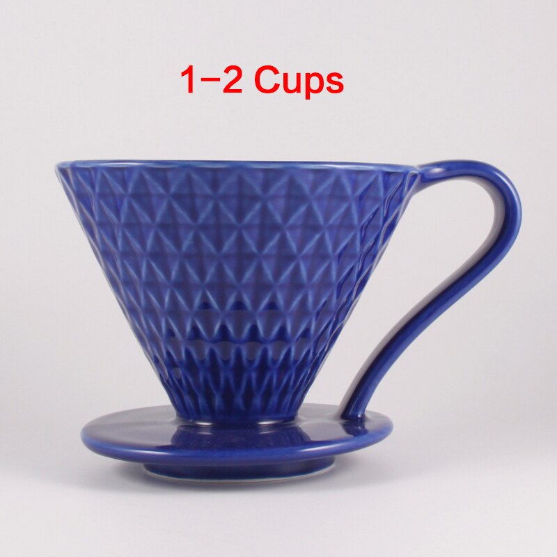 Ceramic Coffee Filters Coffee Drip Filter Cup Diamond shape Permanent Pour Over Coffee Maker with Separate Stand: Blue 1-2Cups