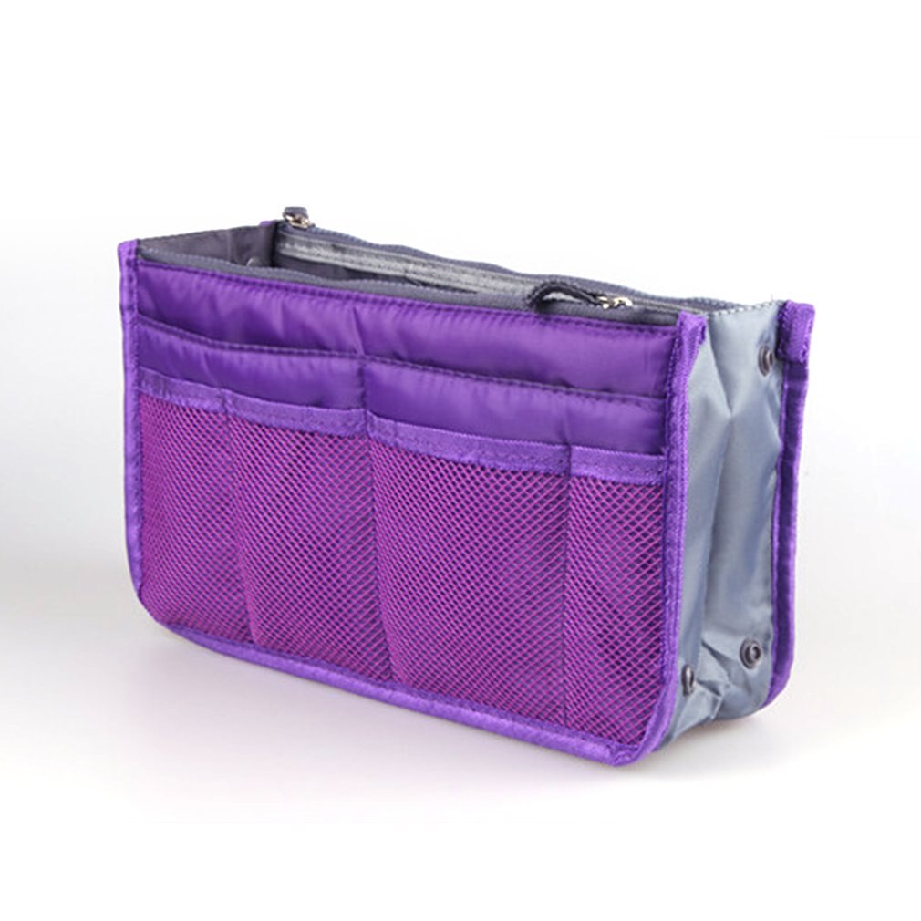 Organizer Insert Bag Women Nylon Travel Insert Organizer Handbag Purse Large liner Lady Makeup Cosmetic Bag Female Tote: Purple