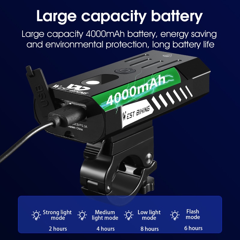 WEST BIKING – feu arrière de vélo IPX-5 étanche 800 Lumen, lampe torche USB LED, accessoires de cyclisme, vtt