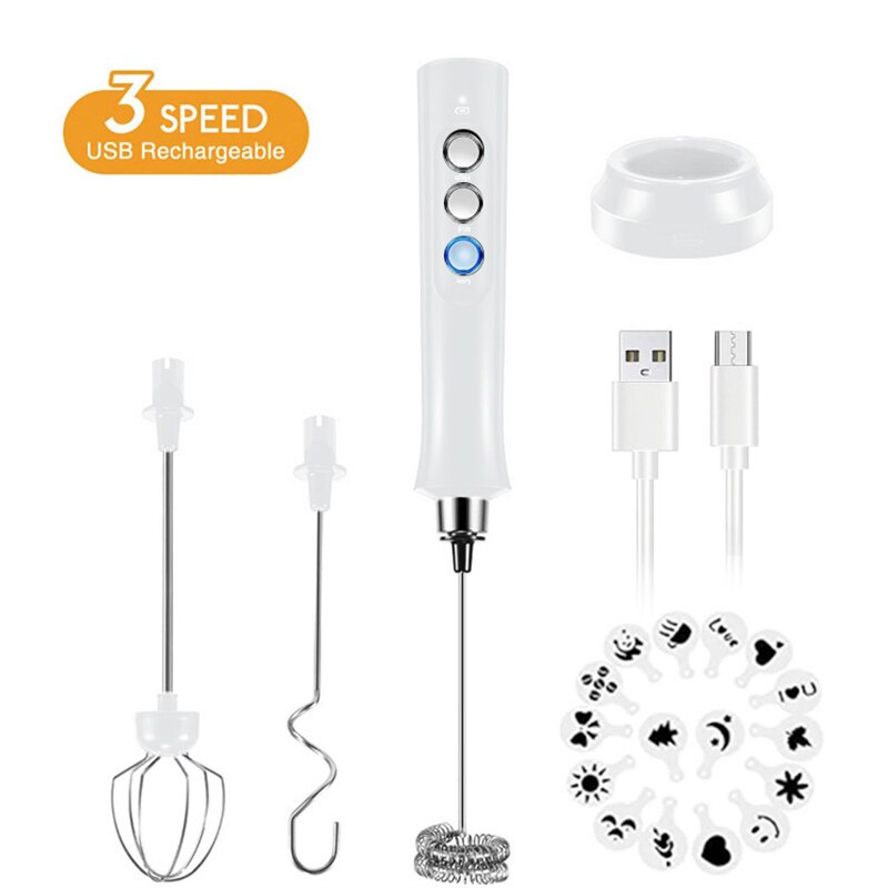Handheld Electric Mixer Blender Milk Frother Coffee Cappuccino Mixer Tools USB Recharge Stainless Bubble Maker Whisk Portable: 05