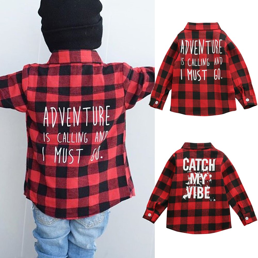 Capretti di modo Del Bambino Della Ragazza del Ragazzo di Plaid Rosso Camicette Di Natale Vestiti di Nuovo Camicette Bambini di Autunno della Molla Della Stampa Della Lettera Camicette 1-6Y