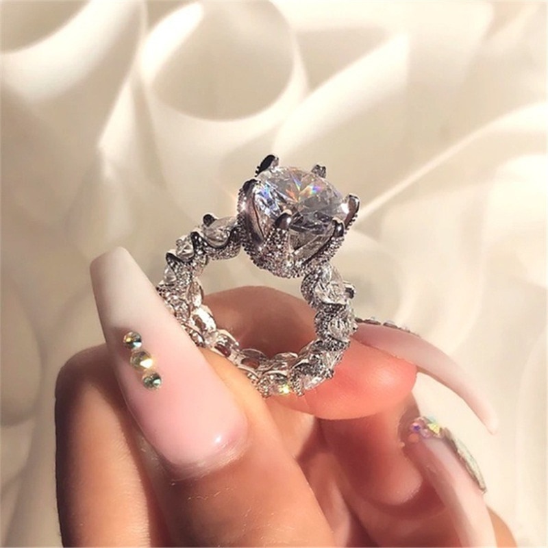 Modyle luksus kvindelig rund krystal zirkon ring til kvinde bryllupsfest smykker