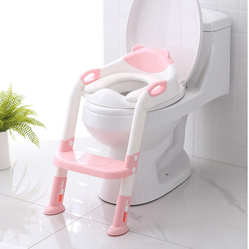 Imbaby baby barn potte toilet træner trin skammel urinal rejse baby børns pot toiletsæde potte børnestol toiletsæde: Lyserød med pude