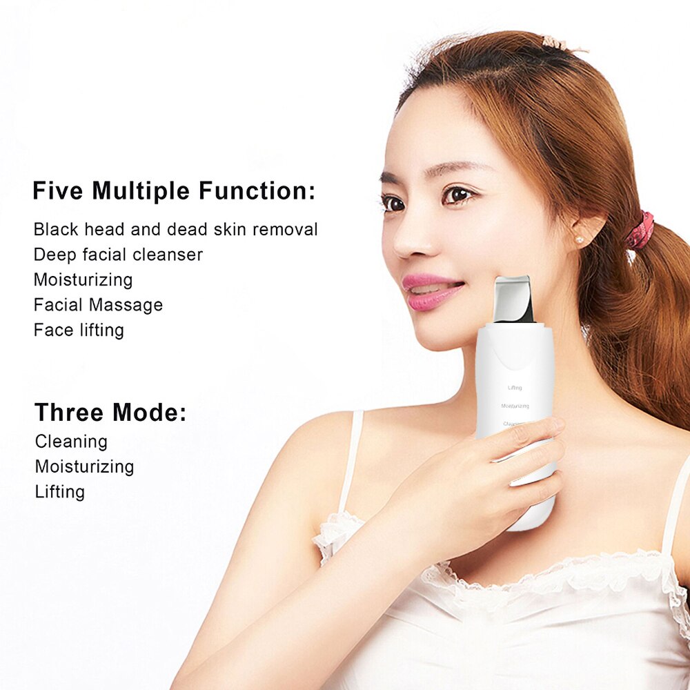 Ultrasonic Skin Scrubber Deep Cleaning Face Scrubber Vibrating Facial Cleansing Skin Spatula Peeling Beauty Instrument Device