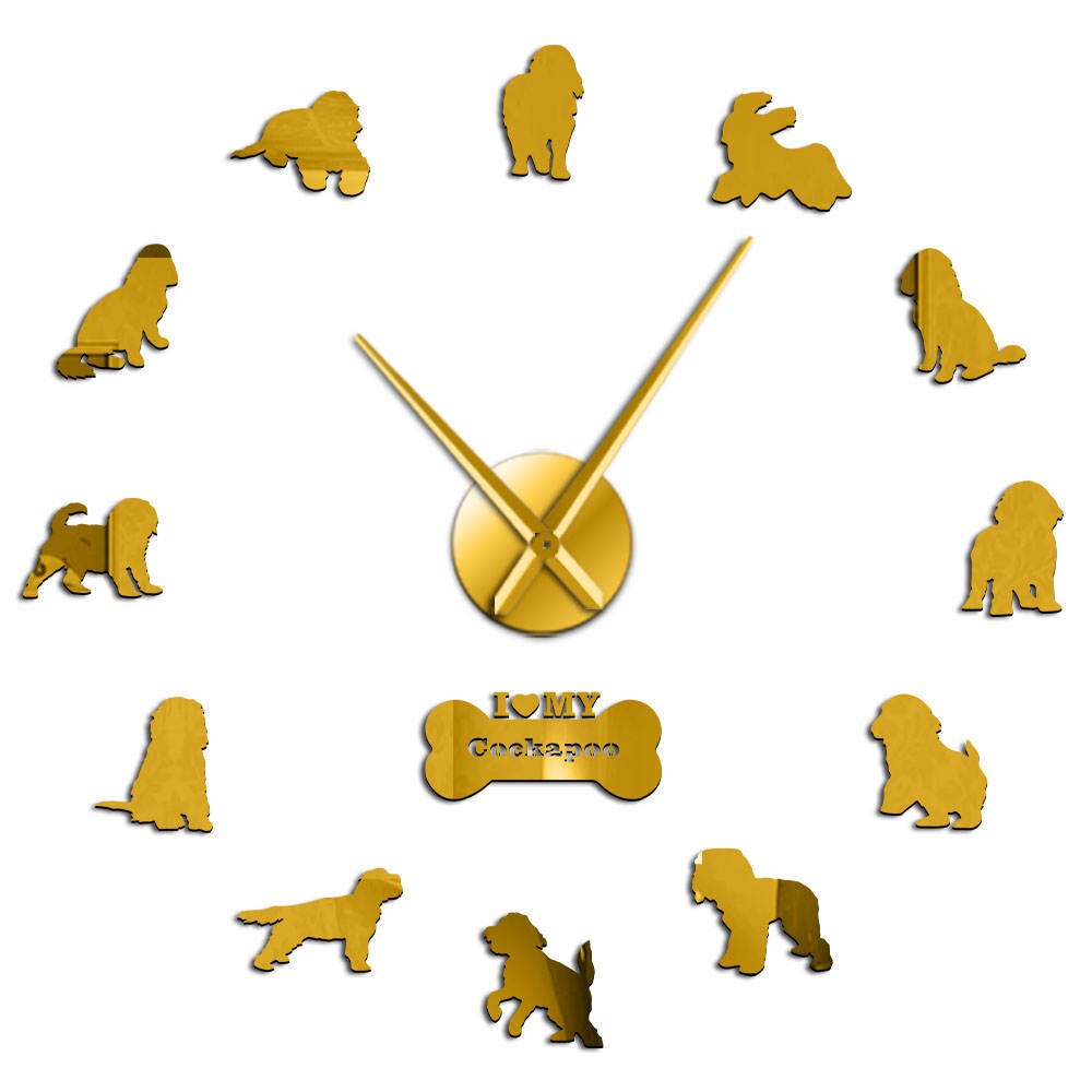 Cockapoo Dog Breed Contemporary DIY Wall Clock Artificial Beagle Portrait For Dog Lovers Wall Hanging Clock Watch Unique: Gold / 47inch