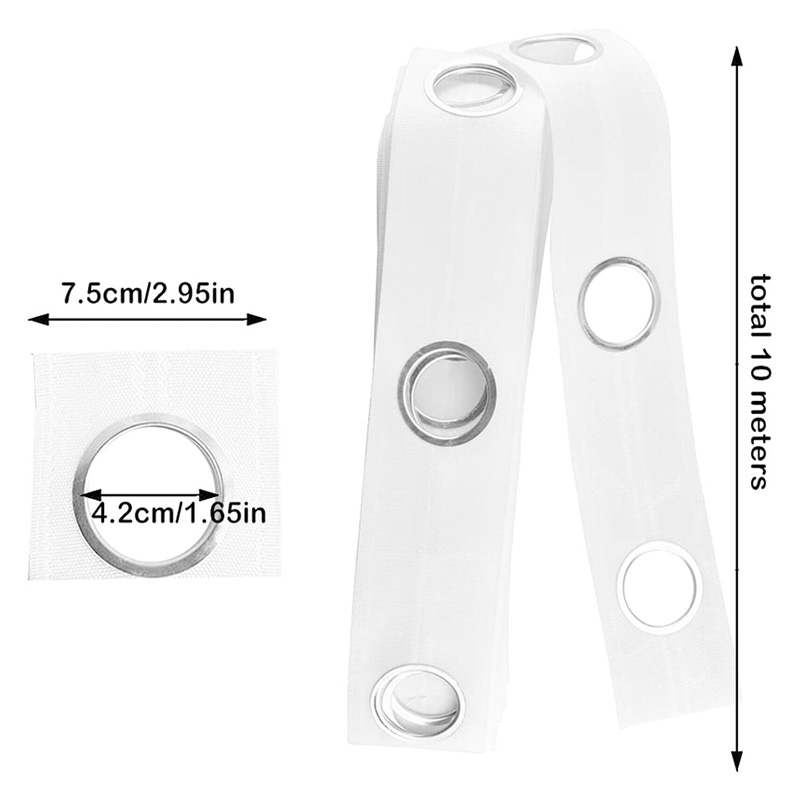 10m Vorhang kopf band mit 80 runden Ösen ringen für Vorhang jalousien Dekor transparenter Ring kopf DIY Vorhang zubehör: WHITE
