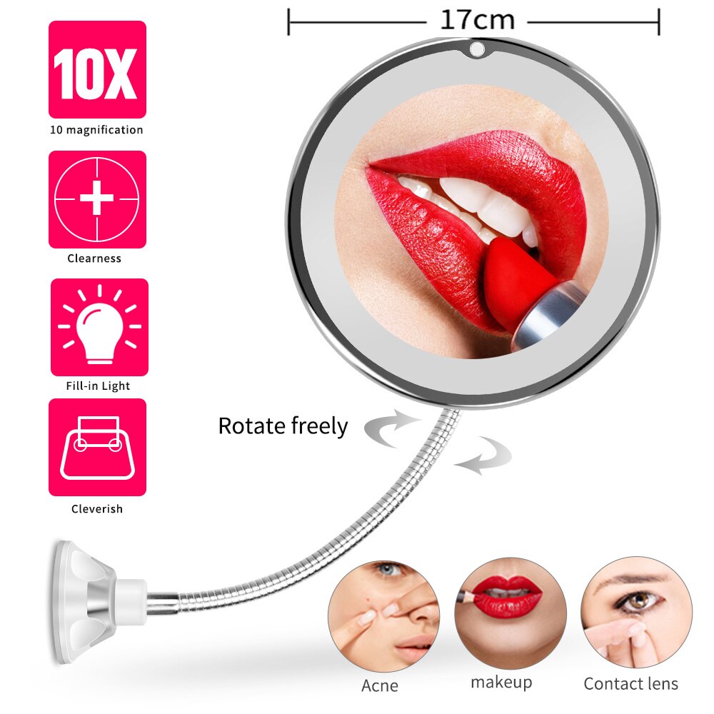 360 Degree 10X Folding Mirror Rotating Makeup Mirror My Flexible Mirror Magnifying Vanity Mirror: type 1 10X