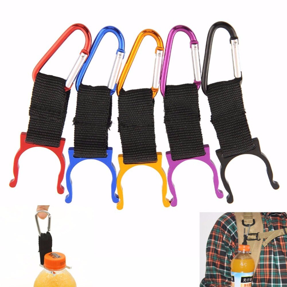 Mosquetón de aluminio de 5 piezas, hebilla de botella de agua para bebida, soporte de gancho, llavero de Camping y senderismo, multicolor