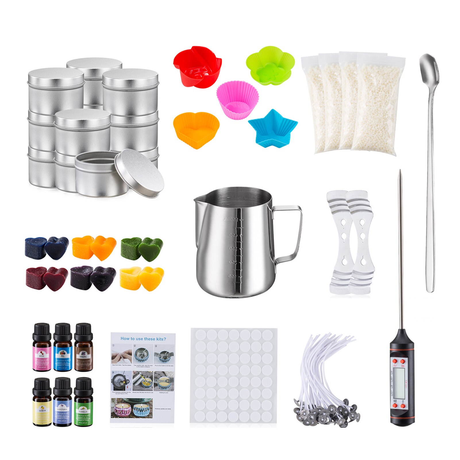 92PCS Candle Making Kit Complete Candle Maker Tool For Family Smokless Candle Wick Easy Candle-making Perfect Kit For DIY: Default Title