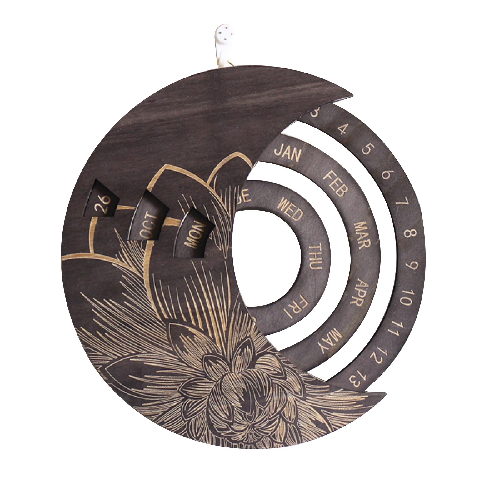 Wooden Calendar Floral Print Rotatable Permanent Calendar Decorative Ornaments for Living Room Bedroom Perpetual calendar: Gray