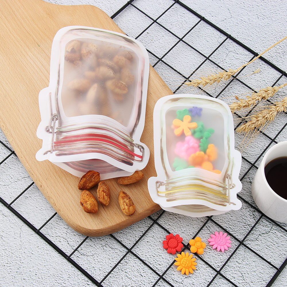 1PC Mason Jar PE Plastic Rits Lock Zakjes Zakken Voedsel Geur-Proof Herbruikbare Stand up Snoep Koekjes Keuken organizer