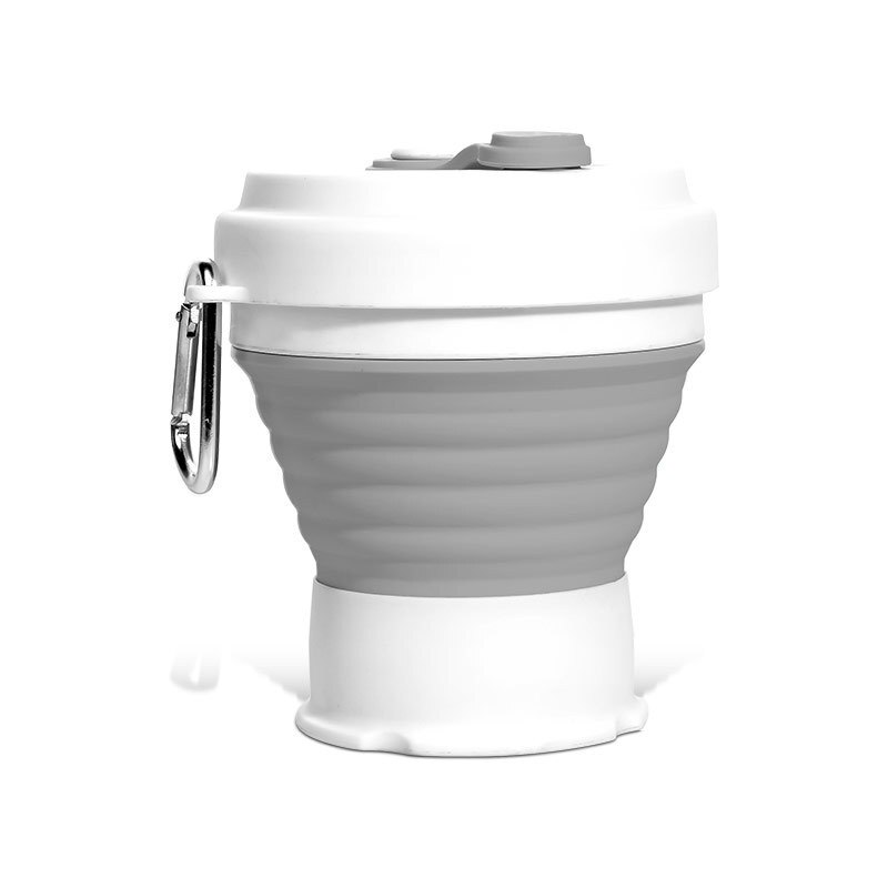 Taza de café de viaje plegable de silicona, plegable, para acampar, con tapas, juego de tazas expansibles para senderismo y Camping: Gray
