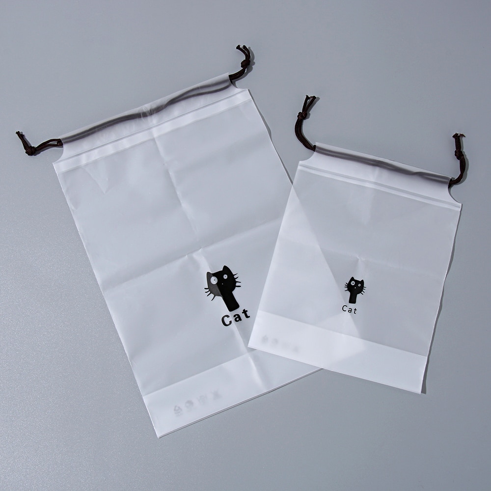 1PC Women Cute Cat Transparent Drawstring Cosmetic Bag Bath Organizer Travel Makeup Case Storage Pouch Cartoon Toiletry Wash Bag