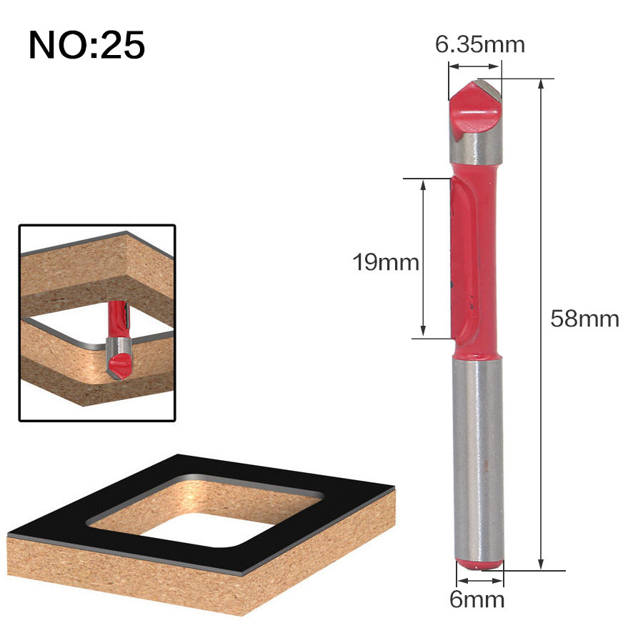 1 pc 6mm Schacht Klassieke Hoek Ronde Inham Doos Frezen C3 Carbide Reiniging Flush Trim Hout Router Bit straight End Mills: NO 25