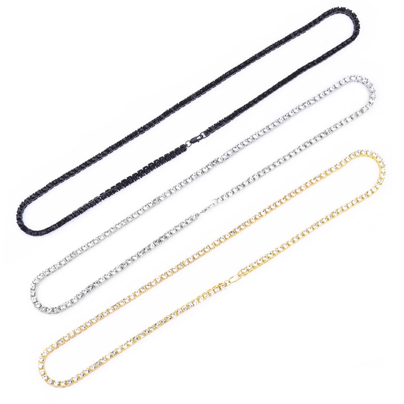 White/Gold/Black 20/24/30 Inch 1 Row 4MM Simulated Lab Diamonds Chain Hip Hop Style Tennis Necklace Men Outfits Party Clubwear