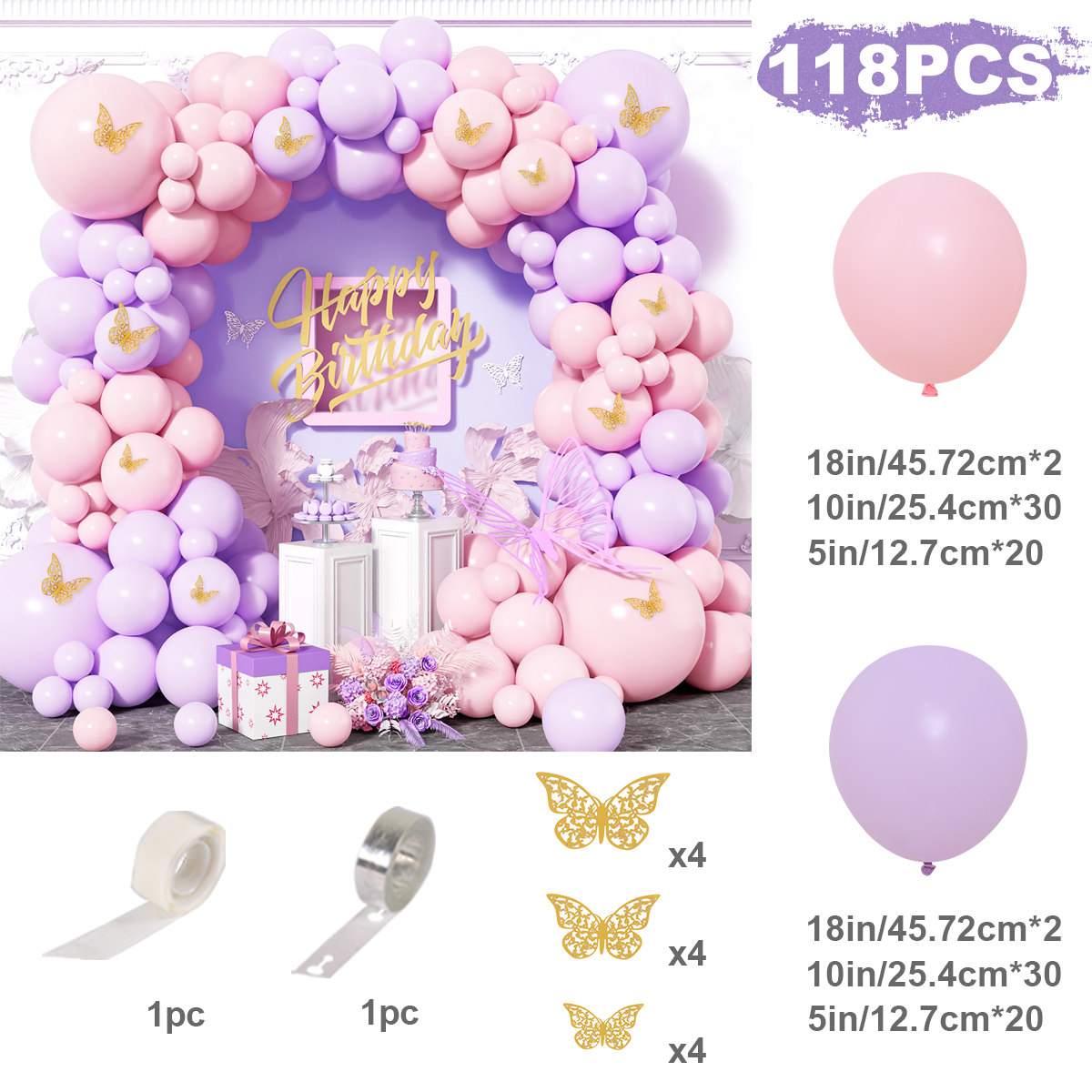Kit de arco de guirnalda de Globos de mariposa rosa y morado, decoración para de boda, Globos para niños, confeti, Globos de látex, decoración para de bienvenida de bebé y cumpleaños: RUBY