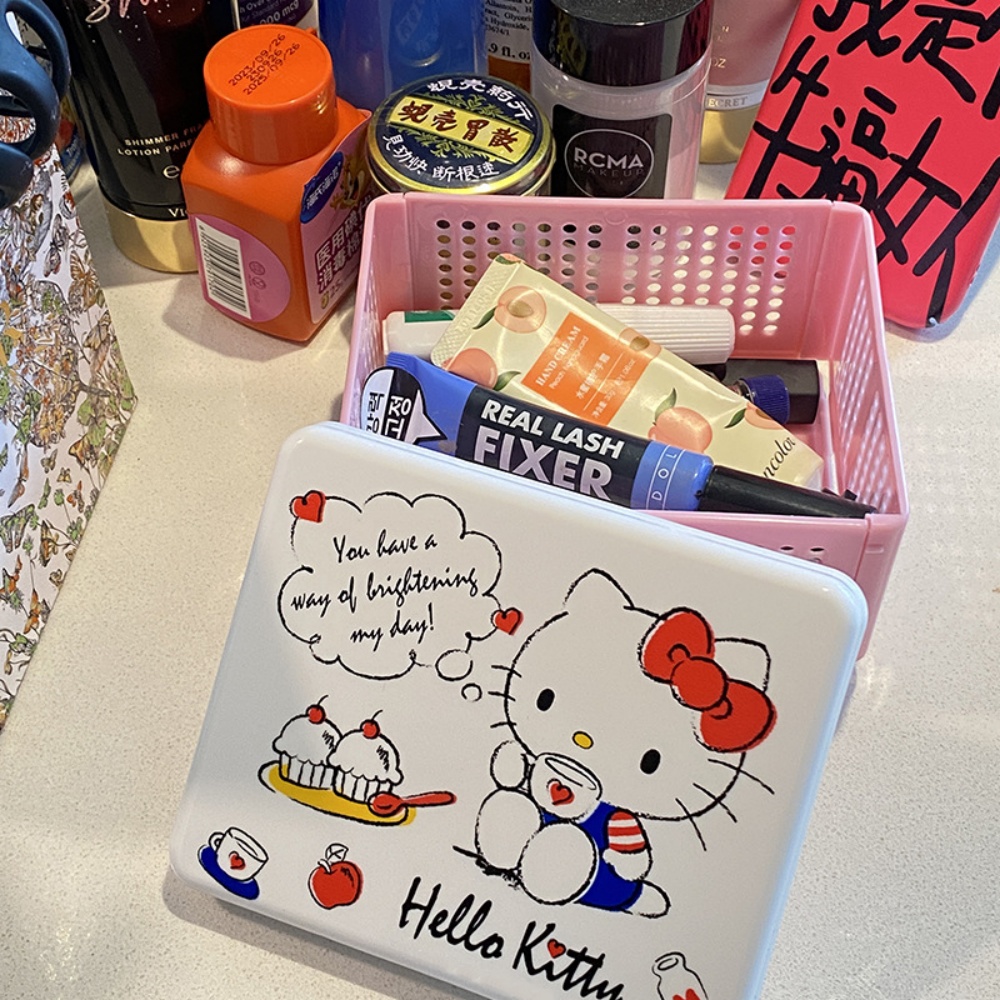 Sanrio Hello Kitty faltbare Aufbewahrungsbox Kawaii Mehrzweck-Desktop-Organizer Kosmetik Toilettenartikel Schreibtisch Schmuck Organizer