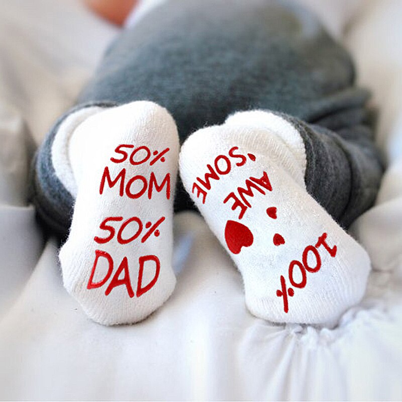 Calcetines para bebé con frases bonitas, de algodón, para niños y niñas, calzado cálido antideslizante, accesorios para bebé, para niños, color blanco