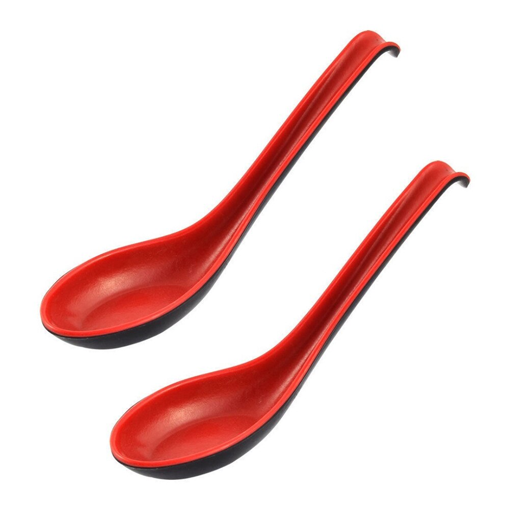 Vajilla de Color rojo y negro para el hogar recipiente de plástico japonés para sopa, cucharada de gachas, accesorios de cocina calientes, cuchara de sopa para el hogar y restaurante