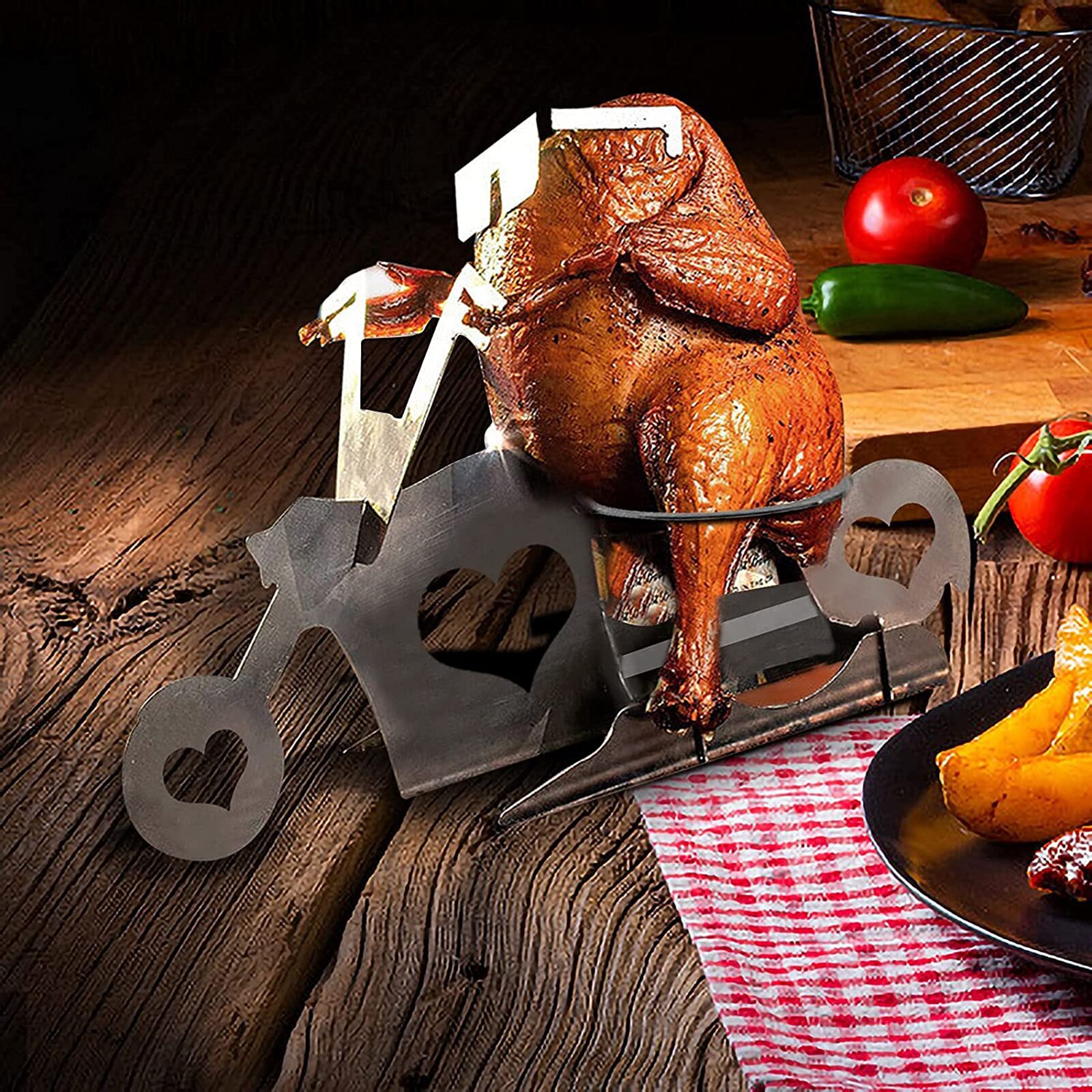 Draagbare Roestvrij Staal Grill Bier Kan Kip Stand Voor Camping Familie Verzamelen En Gebraden Rack GHS99