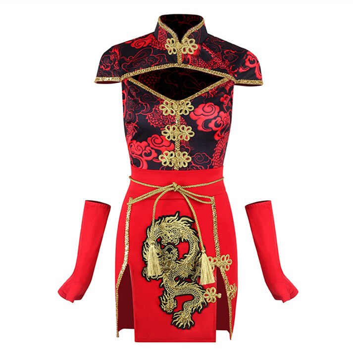 Estilo chino Sexy de dragón mostrar traje de las mujeres bailarina equipo Jazz baile de Hip Hop rendimiento ropa Vintage Vestido corto vestido: B / L