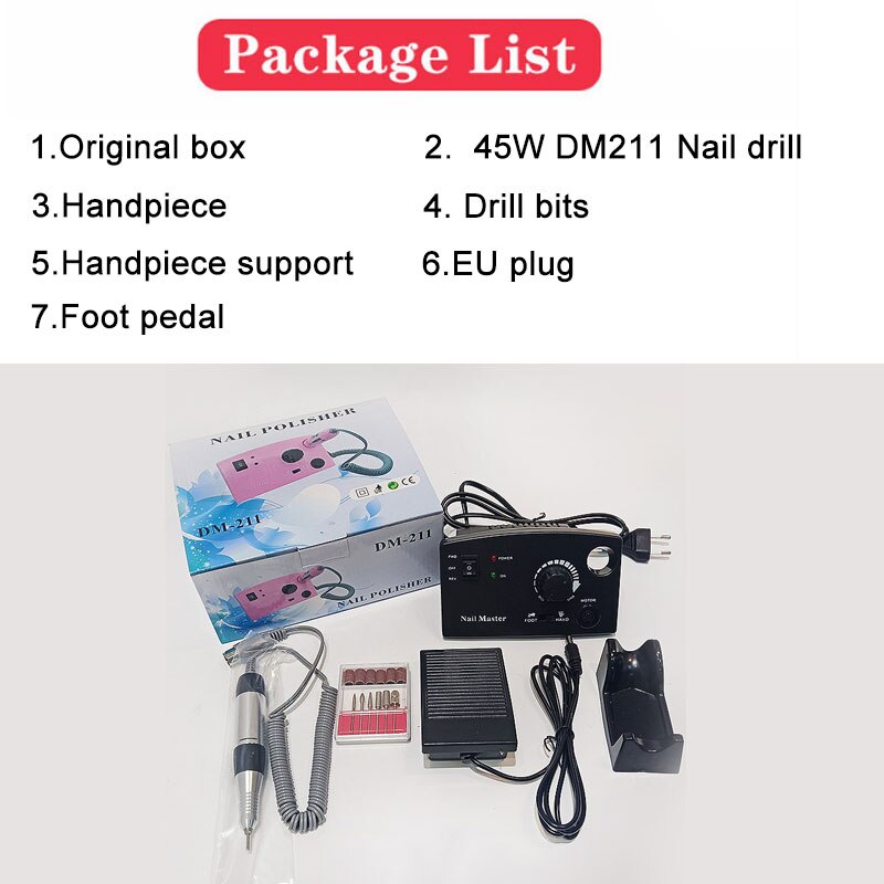 Elektrische Nail Boor Machine 35000 Rpm Manicure Machine Elektrische Nagelvijl Nail Art Gereedschap Set Voor Nagel Boren Gel remover: DM211-black