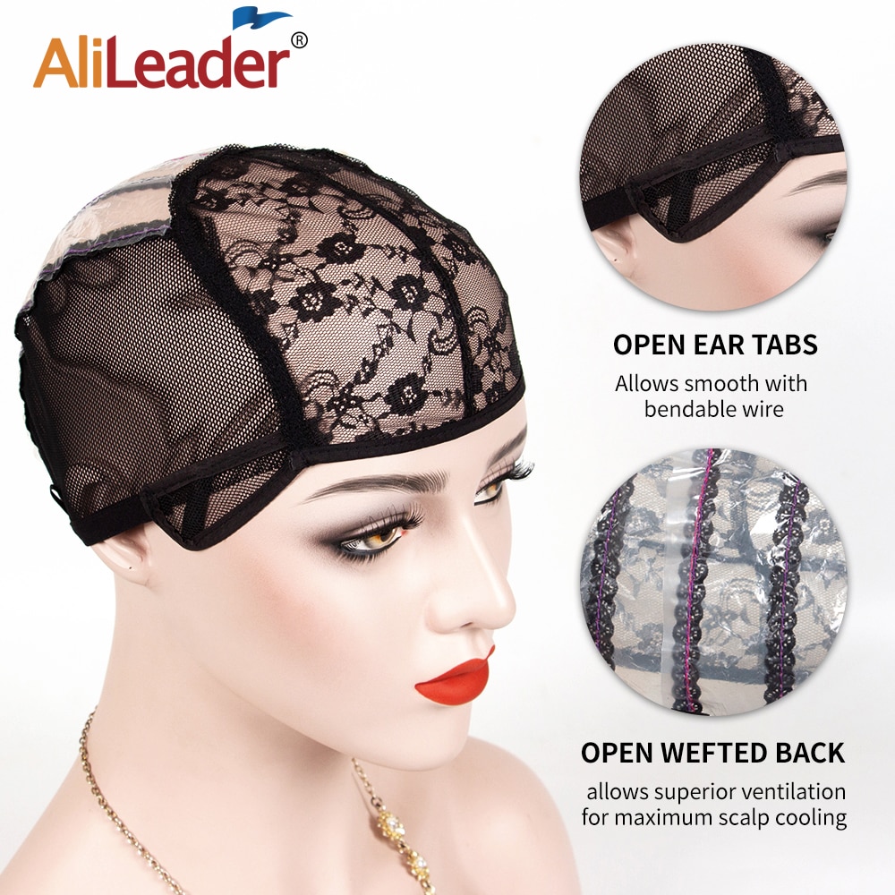 Alileader billig justerbare parykk caps s/m /l 1 stk base cap svart veving parykk verktøy limfri blonder parykk caps veve cap for å lage en parykk