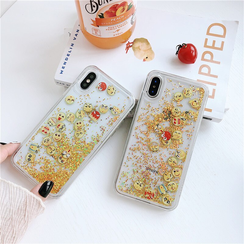 Liquid Water Case for iPhone 11 Pro MAX Dynamic Quicksand Glitter Smile Face Soft Case for iPhone 6S 7 8 Plus X XS MAX XR Cover