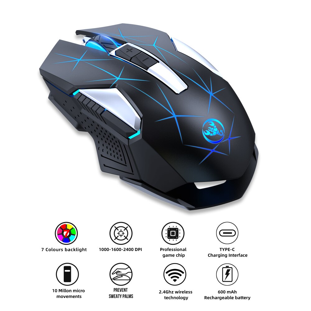 HXSJ T300 2.4G Luminous Wireless Mouse Built-in 60... – Vicedeal