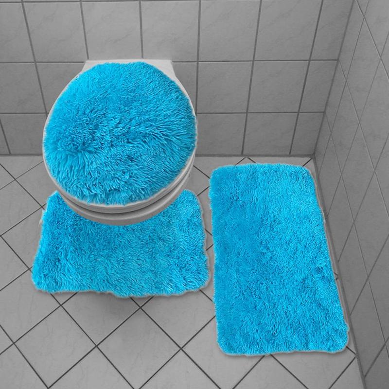 3pcs/set Non Slip Bathroom Mat Cover Toilet Lid Pad Floor Carpet Rug Home Decor Solid Plush Mat Bathroom Products