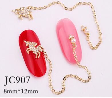 Bijoux d'ongle rouge avec zircon et chaîne, décoration autocollante avec diamant, licorne, , directement depuis l'usine,: 907