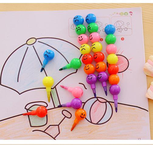[4Y4A] 50pcs/Lot 7colors Smiley Crayons Candied Crayons Children art student safety and environmental stationery