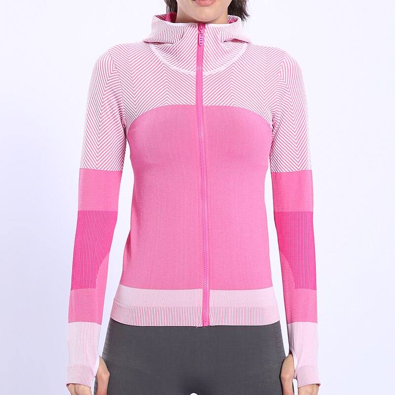 BINAND Vrouwen Beroep Jogging Sport Nylon Hoodie Hoge Elastische Strakke Zweet-wicking Slim-fit Gym Fitness Hooded Sweatshirts: S / Pink