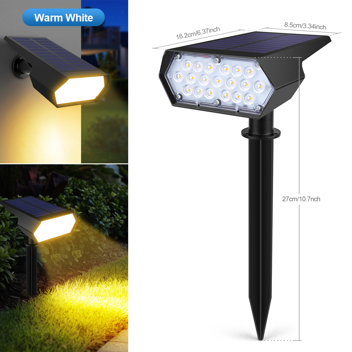 LED-lichtsensorbediening Verwisselbaar zonne-licht Schemering tot zonsopgang Spotlight Waterdichte buitentuinmuur Gazon Nachtlamp Decor: Warm White