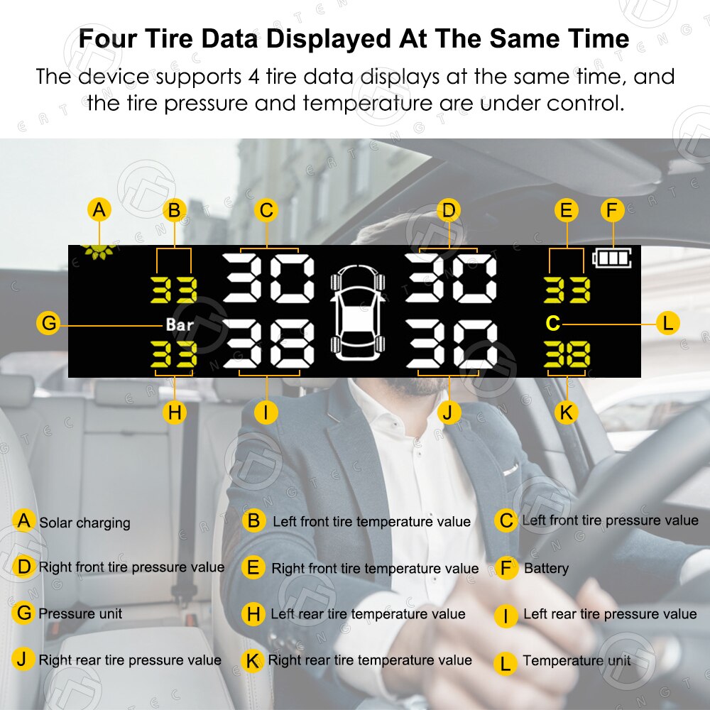 Tire Pressure Indicator Smart TPMS Monitoring Alarm Digital LCD Display Steelmate Power Solar Tpms Alarm System Pressur Sensor