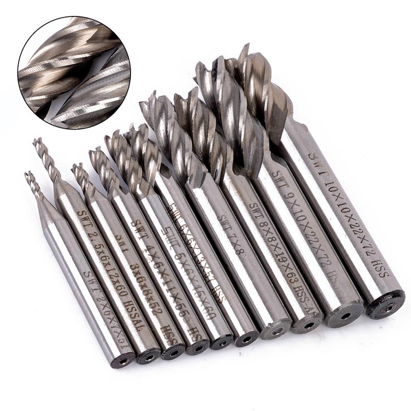 10PCS HSS 2-10mm Milling Cutter CNC Straight Shank 4 Flute Mill Metal Cutter CNC Tools
