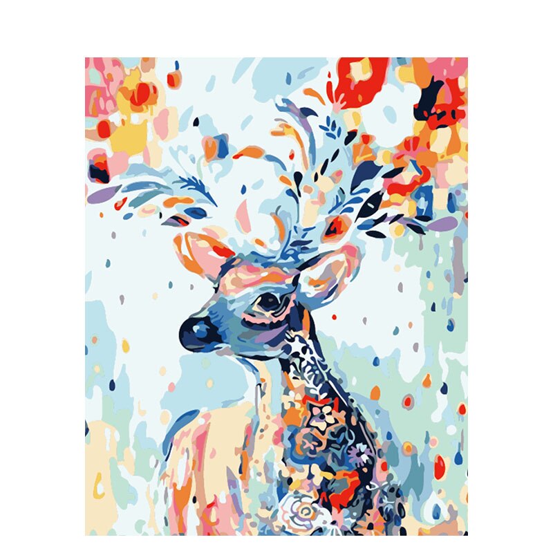 CHENISTORY cadre cerf peinture à la main par numéros Kit animaux photo par numéros Art mural peint à la main peinture à l'huile pour décors de la maison: 99137 / 50x65cm diy frame