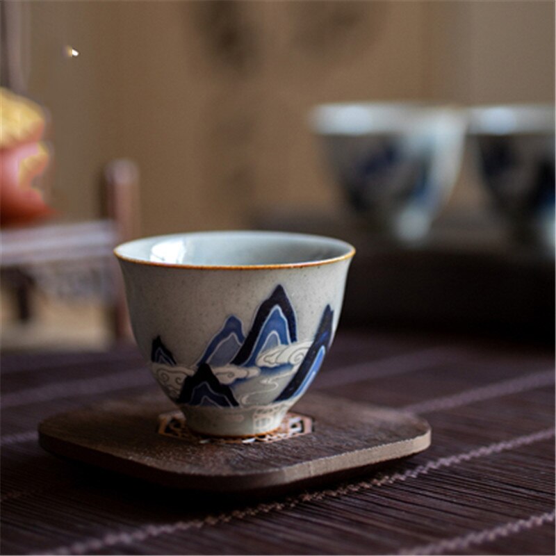 Retro Blue and White Teacup Large Master Tea Cup Tea Set Single Personal Household Small Bubble Tea Cup