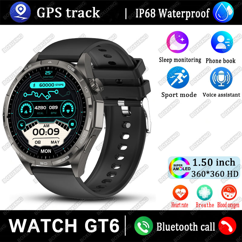 Nuovo orologio GT6 Smart Watch da uomo HD AMOLED schermo GPS traccia frequenza cardiaca chiamata Bluetooth sport fitness mostra sempre l'ora Smart Watch: BIANCO