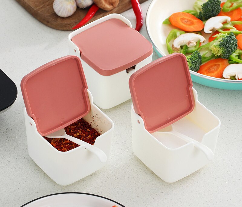 1 Set Plastic Sugar Bowl with Spoon Kitchen Salt Container Salt And Pepper Spice Bottle